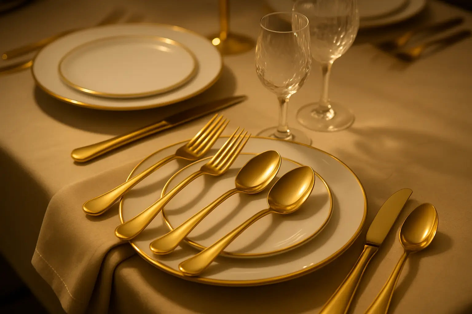 Mesa Posta com Elegância: O Brilho do Jogo de Talheres Dourado Luxo